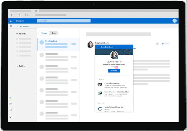 LinkedIn теперь будет предоставлять подробные сведения, такие как изображения профиля, историю работы и многое другое, прямо из личного почтового ящика пользователя Outlook.com.