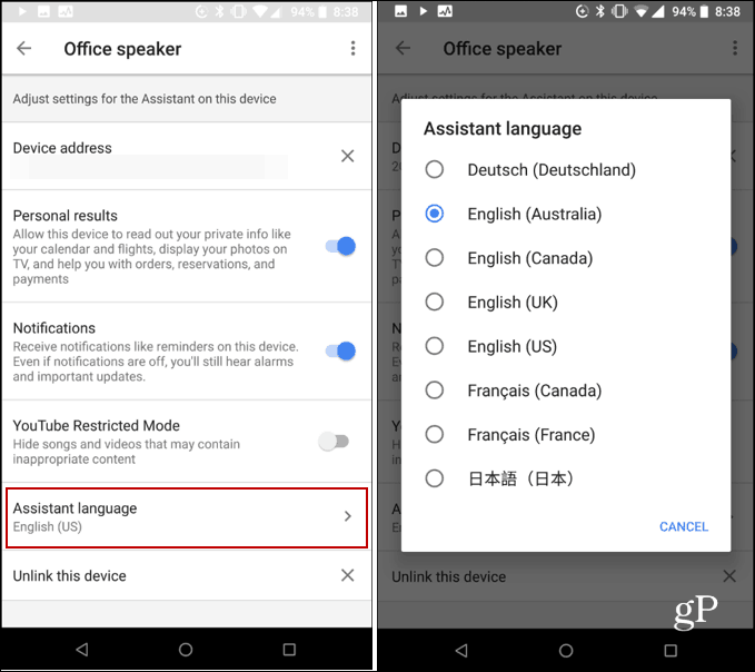 Изменить Google Assistant Voice Accent