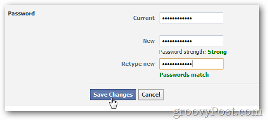 нажмите сохранить изменения, чтобы включить новый пароль
