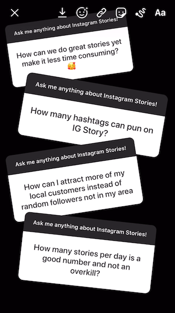 добавить несколько ответов стикера вопросов к изображению истории Instagram