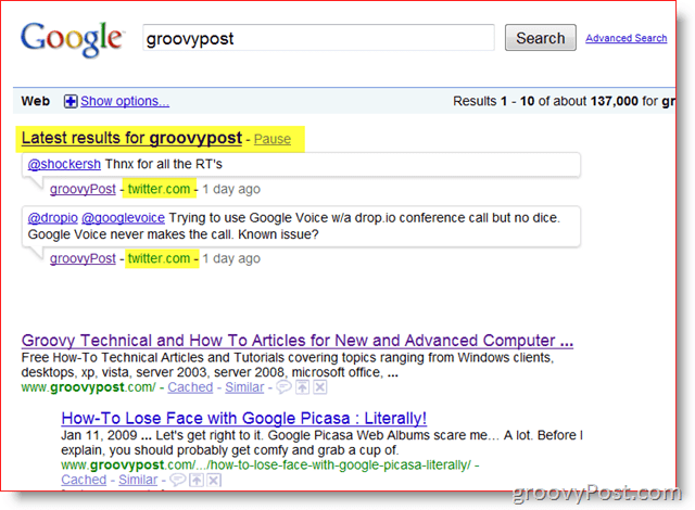 GroovyPost и Google Поиск в реальном времени