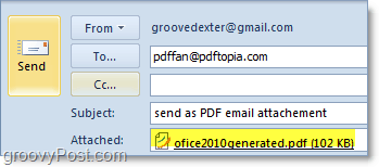 отправка автоматически преобразованного и прикрепленного PDF в Outlook 2010