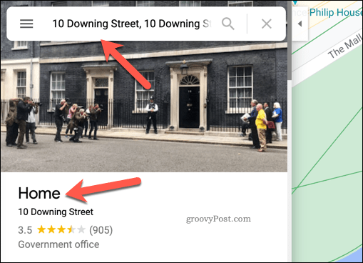 Пример домашнего адреса в Google Maps