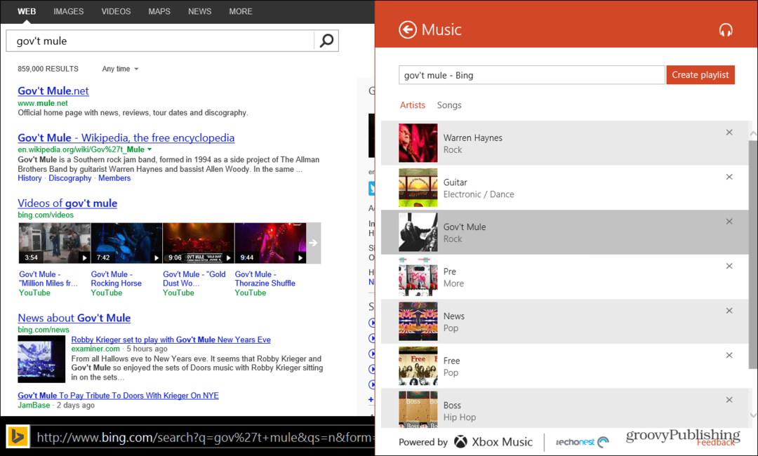 Используйте Bing для создания списков воспроизведения Xbox Music в Windows 8.1