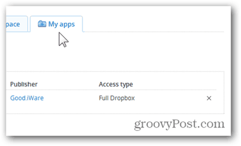 Dropbox вкладка "Мои приложения"