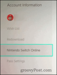 Информация об учетной записи Nintendo Switch