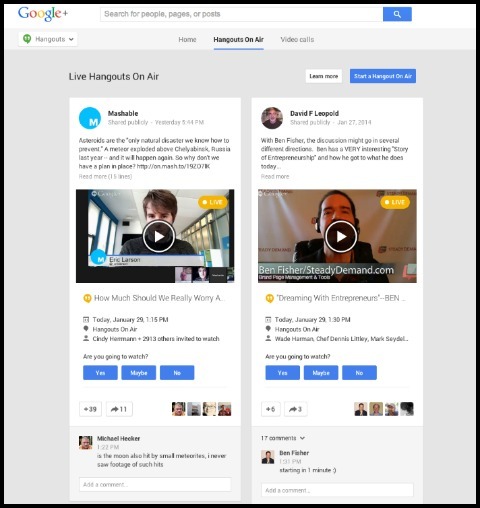 Google + Hangouts в прямом эфире