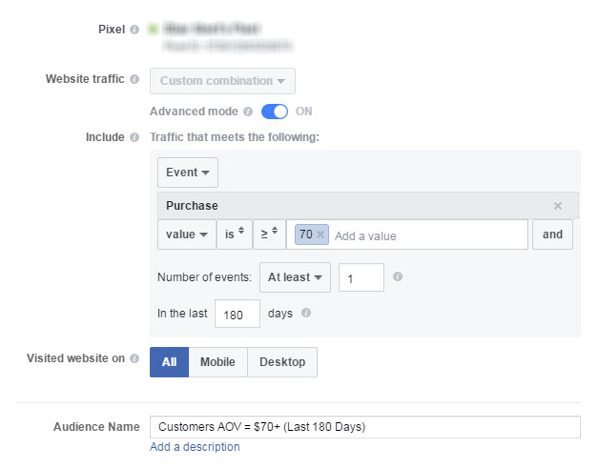Вы можете создать пользовательскую аудиторию Facebook из клиентов с более высоким AOV.