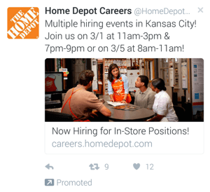 Пример мобильной рекламы Home Depot в Twitter