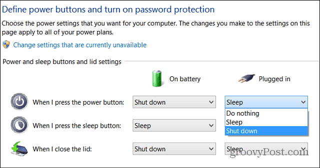 Установить кнопку физического питания Windows 8