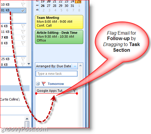 Панель дел Outlook 2007 — перетащите электронную почту, чтобы создать задачу
