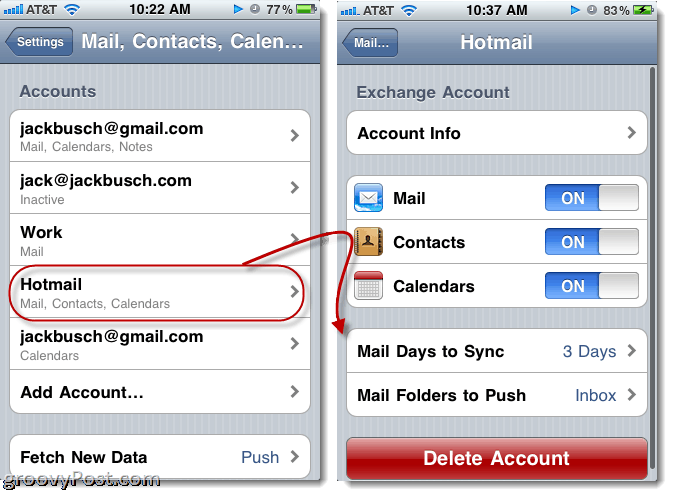 Отправка Hotmail с iPhone