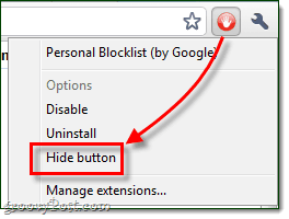 скрыть кнопку расширения Google Chrome