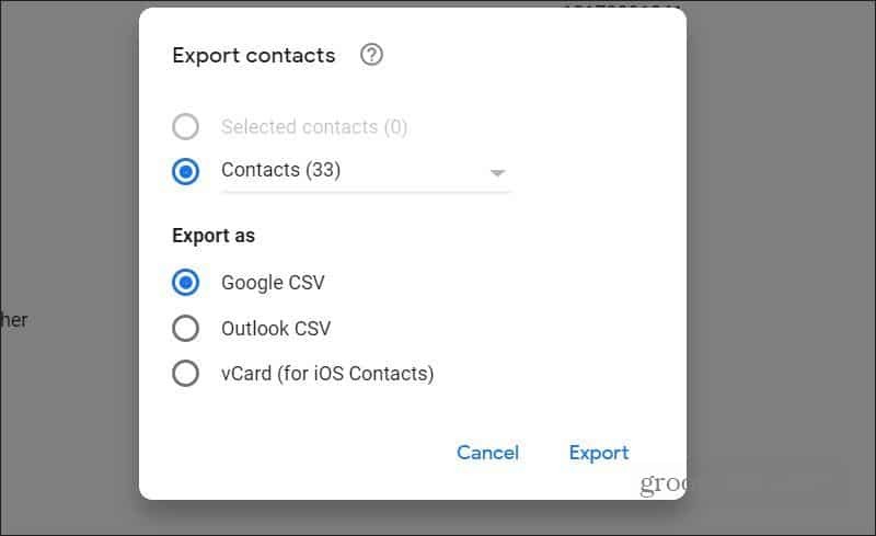 экспорт контактов