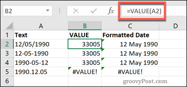 Функция VALUE в Excel
