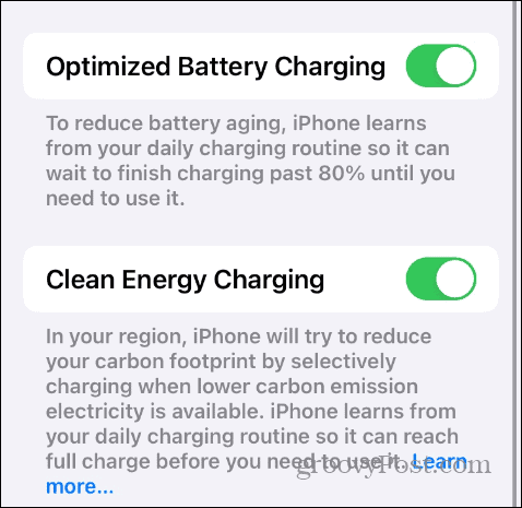 Настройки зарядки аккумулятора в iOS