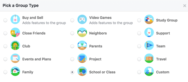 Выберите тип группы, чтобы пользователи знали о вашей группе больше.