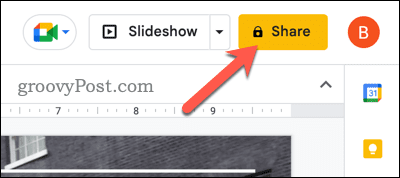 Кнопка «Поделиться» в Google Slides