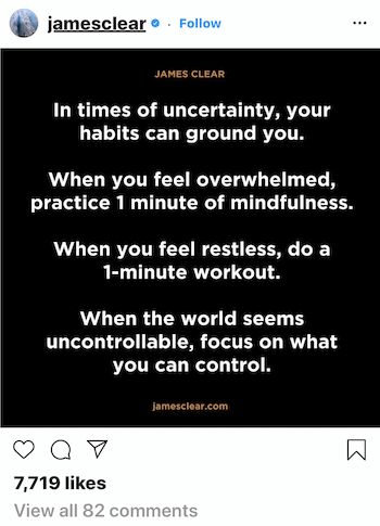 Джеймс Клир пост в Instagram о том, как привычки могут помочь вам во времена неопределенности