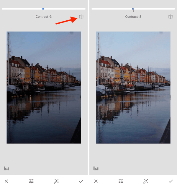 Как улучшить ваши фотографии в instagram, шаг 10, отрегулируйте настройки экспозиции после захвата, переключитесь между оригиналом и редактированием