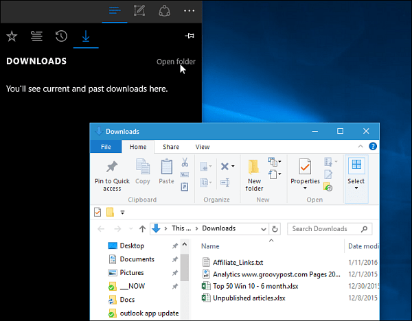 Папка загрузок Microsoft Edge