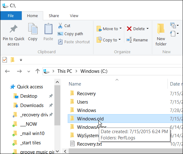 Не удаляйте Windows.old, если вы хотите вернуться из Windows 10 к предыдущей версии в первые 30 дней