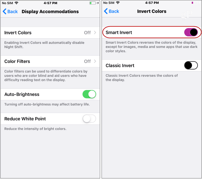 Настройки темного режима iOS инвертируют цвета
