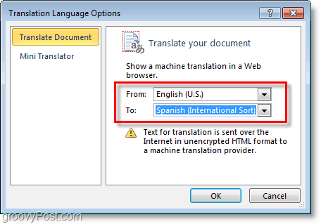 выберите язык для слова Microsoft для перевода на