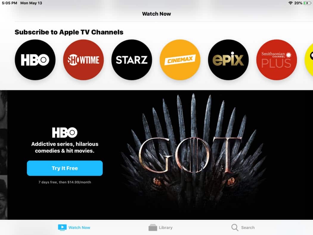 Подписка на новый канал Apple TV для iPad