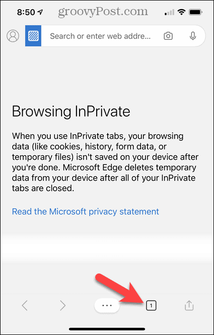 Просмотр InPrivate в Edge для iOS