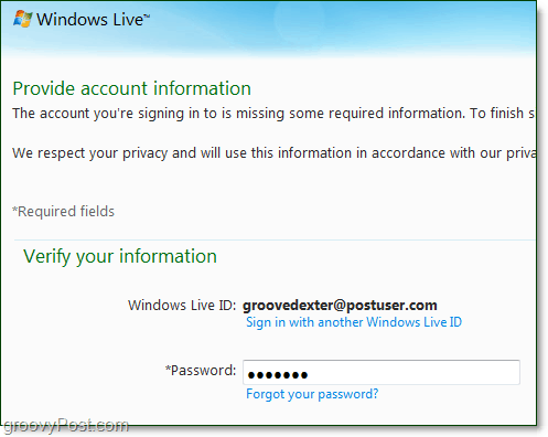 изменить пароль домена windows live