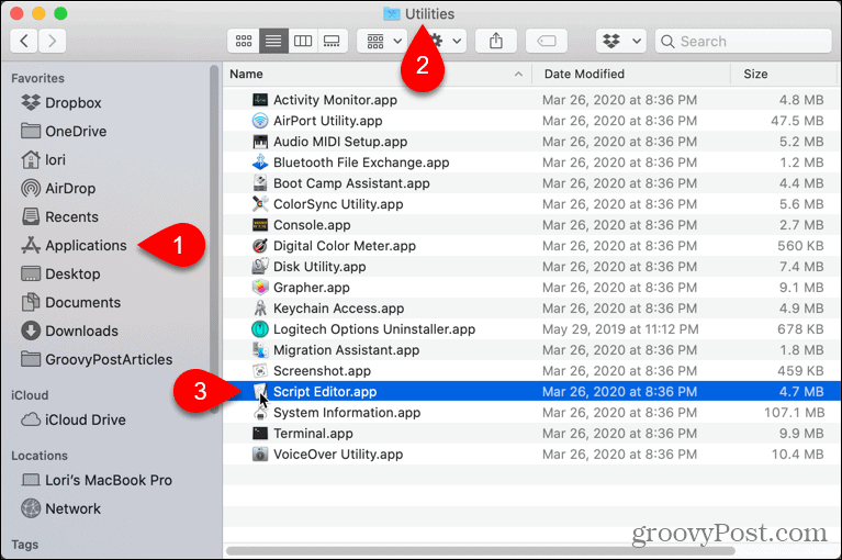 Откройте редактор скриптов на Mac