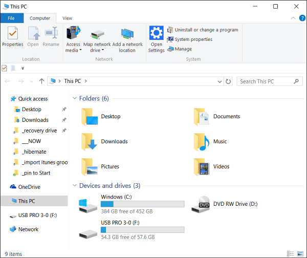 Сделайте Windows 10 File Explorer открытым для этого компьютера вместо быстрого доступа
