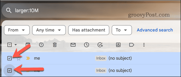 Выберите электронные письма Gmail в результатах поиска.