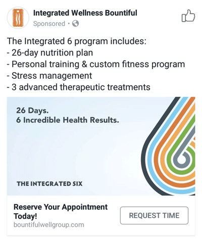 Рекламные методы в Facebook, которые приносят результаты, например, время приема на прием в Integrated Wellness Bountiful