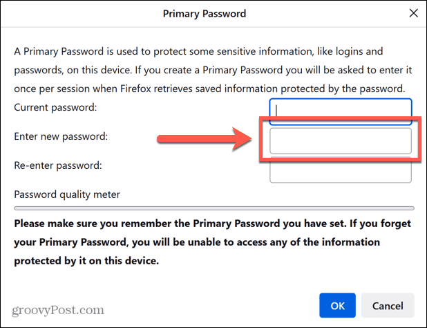 фаерфокс введите новый пароль