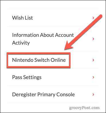 Настройки Nintendo Switch Online на веб-сайте