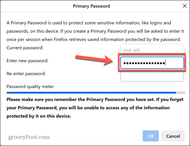 Firefox новый основной пароль