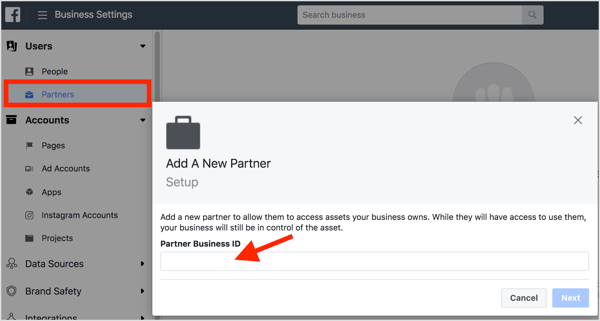 Чтобы предоставить общий доступ к аккаунту, добавьте бизнес-менеджера вашего агентства в качестве партнера к бизнес-менеджеру клиента. 