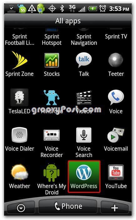 Wordpress на иконке Android на домашнем экране - док