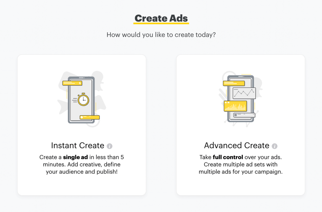 настроить рекламу Snapchat с помощью Instant Create или Advanced Create