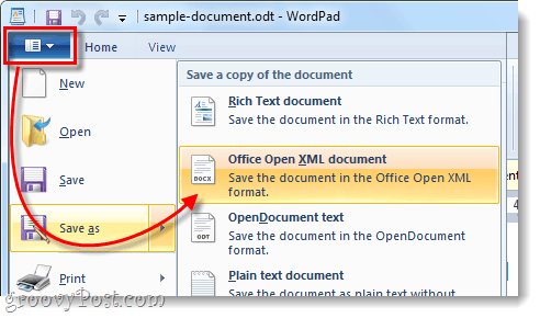 сохранить файл ODT как открытый XML-документ