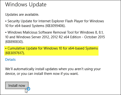 Накопительное обновление для Windows 10 KB3097617 уже доступно