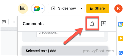 Откройте настройки уведомлений о комментариях в Google Slides