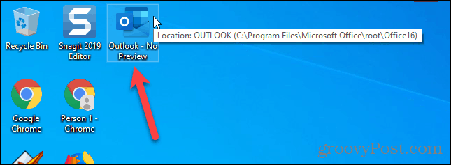 Ярлык для запуска Outlook с отключенной панелью чтения