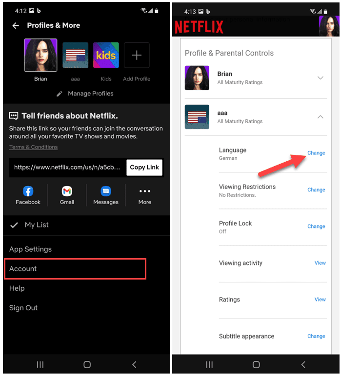 Аккаунт приложения Netflix для Android