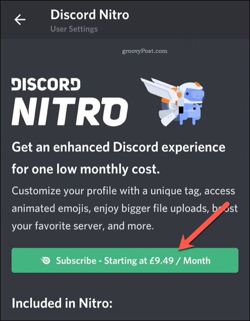 Кнопка подписки на Discord Nitro Mobile