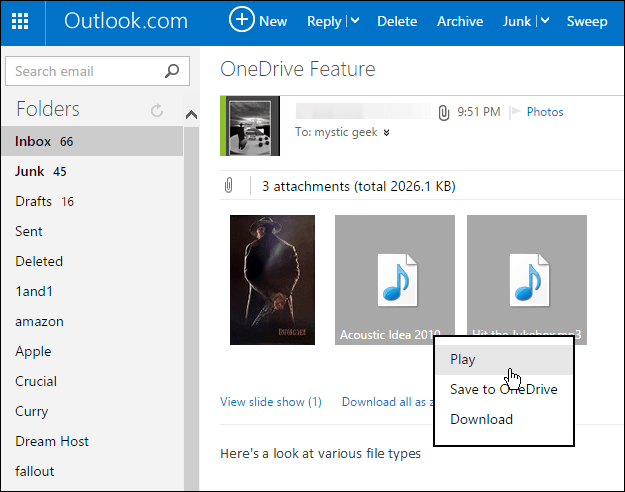 Сохраняйте вложения Outlook.com в OneDrive одним нажатием