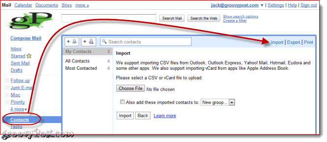 Импорт VCF в Gmail