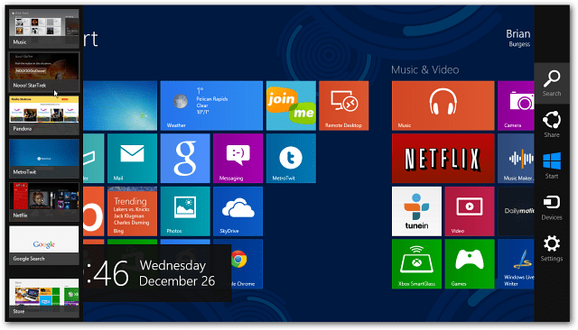 Отключите Windows 8 Hot Corners от отображения панели чудо-кнопок и переключателя